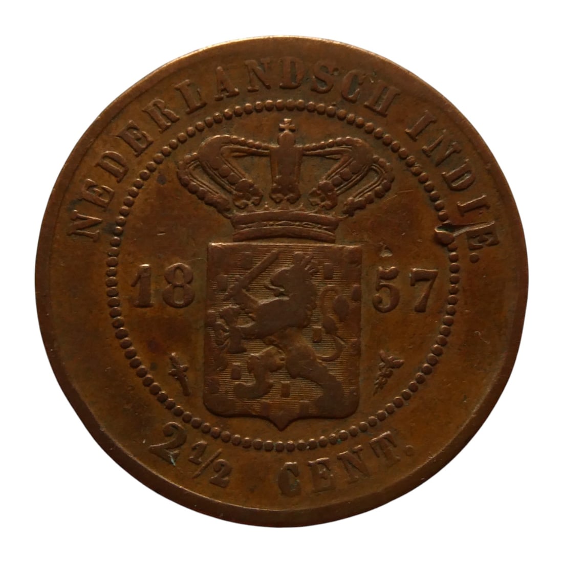 Netherlands colonial East Indies 2½ Cent Copper Coin 1857, William III, KM#308.1 (1 of 2)