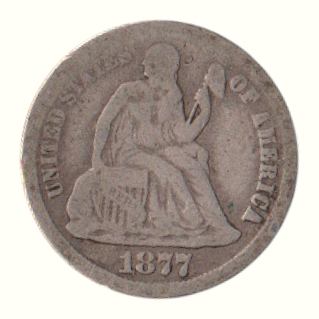 1877 Seated Liberty Dime, United States – Silver Circulated Example (1 of 2)
