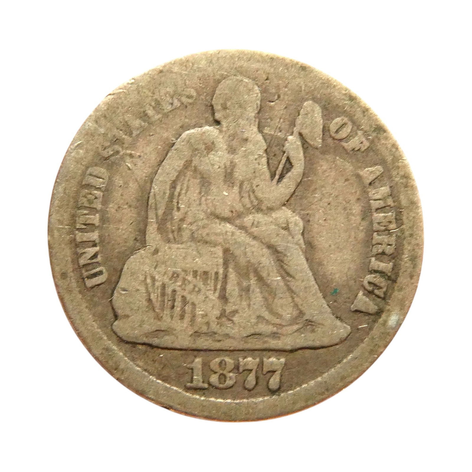 United States 1877 Seated Liberty Dime, Silver Coin (1 of 2)