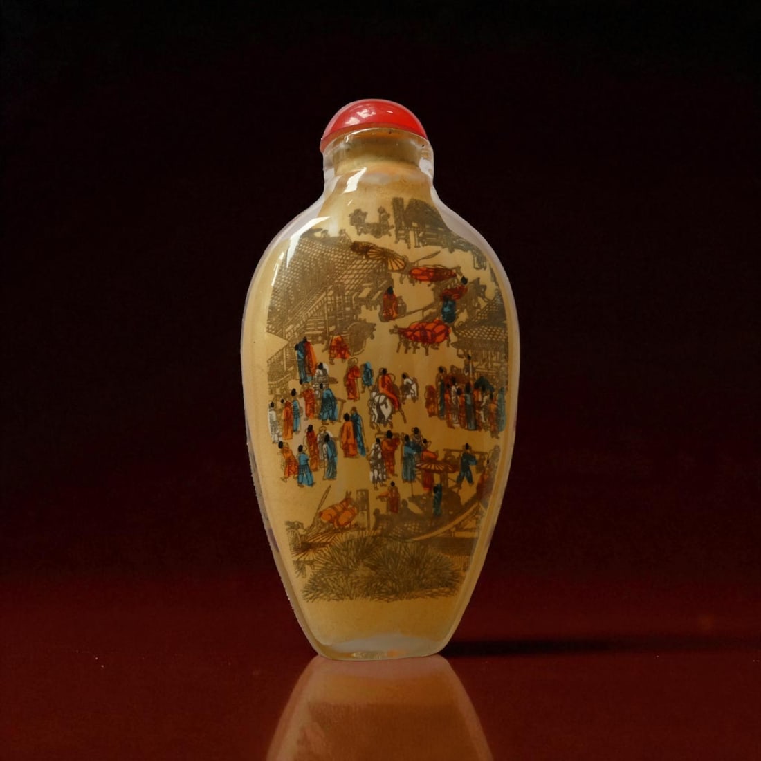 Large Inside-Painted Chinese Glass Snuff Bottle “River Scene, by Fang Zi, ca. 1980s (1 of 11)