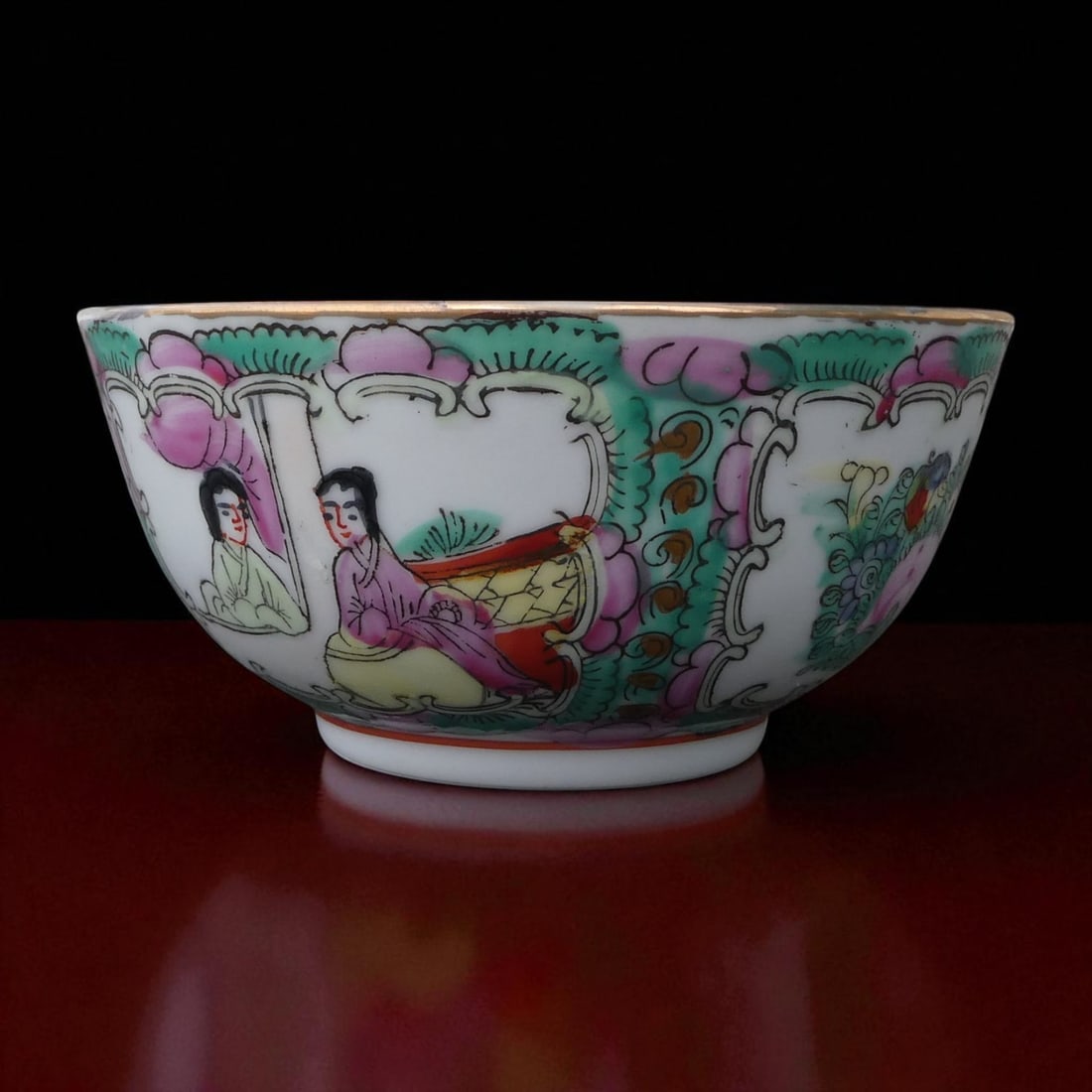 Famille Rose Porcelain Bowl with Court Figures, Colonial Macau ca. 1940s (1 of 7)