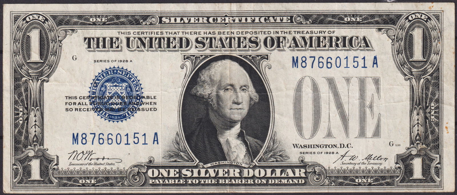 1928A One Dollar Silver Certificate – First Small-Size Issue with Blue Seal and Washington (1 of 2)