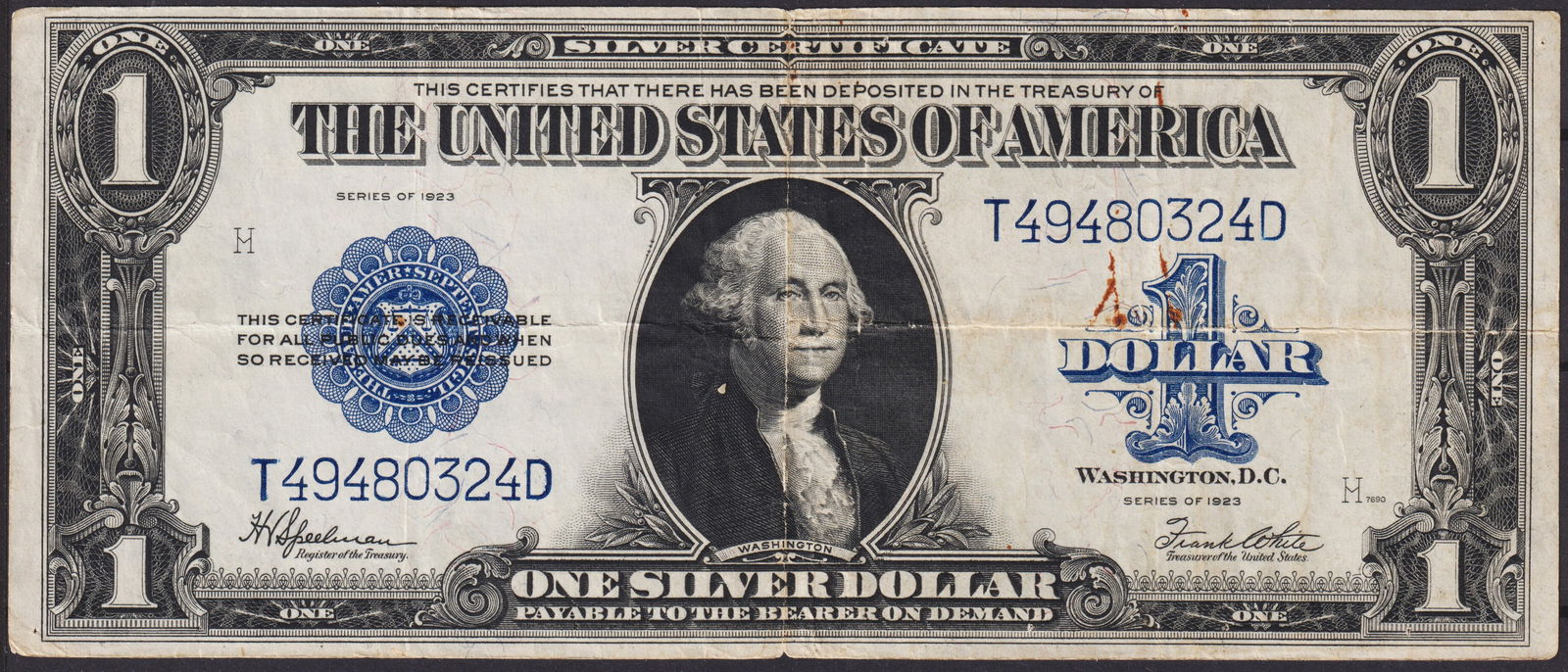 1923 One Dollar Silver Certificate – Large Size Note with Blue Seal and Washington Portrait (1 of 2)