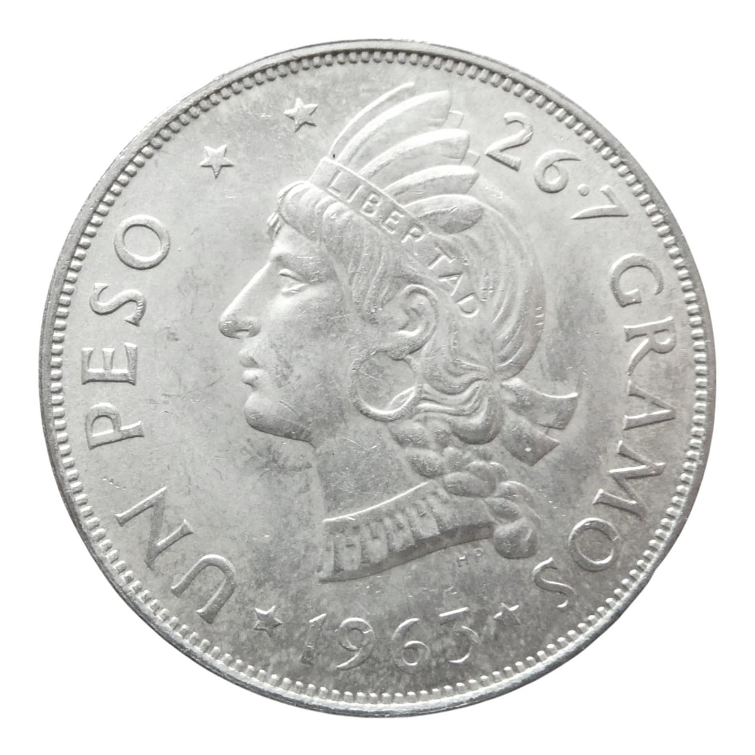 Rare 1963 Dominican Republic 1 Peso Silver, Restoration Centennial, 26.7g: This commemorative 1 peso coin from the Dominican Republic was struck in 1963 to mark the 100th anniversary of the Restoration of the Republic (1863?1963). The obverse features a bold left-facing bust