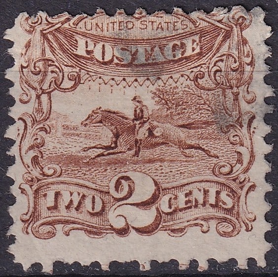 1869 U.S. Pony Express Issue 2 cent, yellow brown, Scott 113 var. (1 of 2)