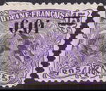 French Guiana 1922 Anteater Issue, Scott #94, surcharge 0.01F on 15c violet