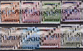 1918 SHS Croatia Overprinted Hungarian Harvesters Set Mi YU 66–75 MNH: A rare and highly sought-after set of overprinted issues for Croatia, released on November 18, 1918, during the transitional period following the collapse of the Austro-Hungarian Empire and the creati