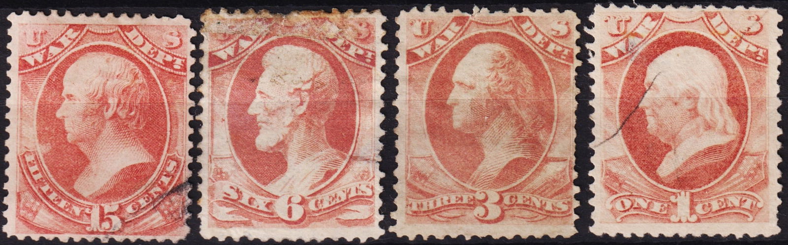 1873-1884 U.S. War Department Officials Set, 1c-15c, Scott O114?O119 (1 of 2)