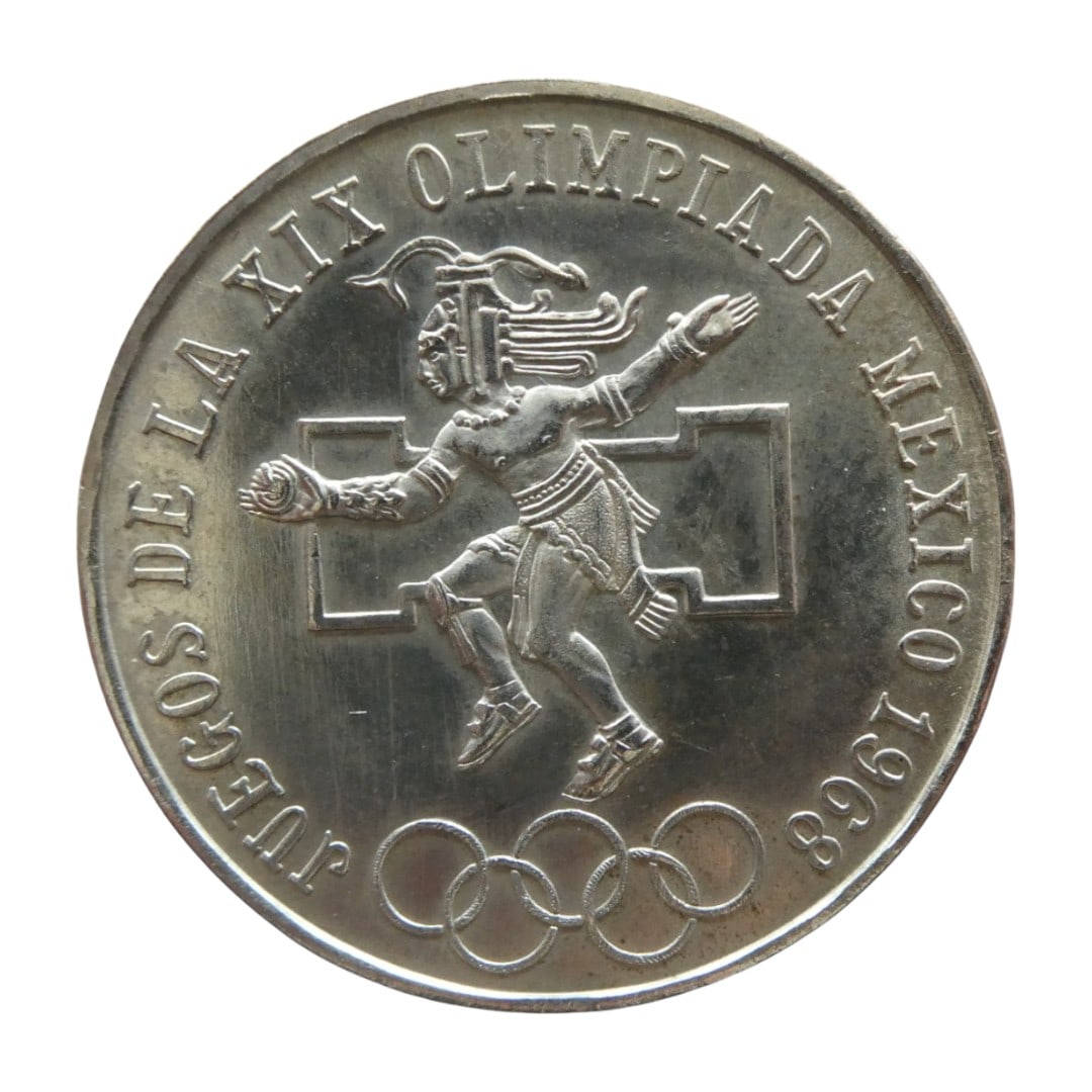 1968 Mexico 25 Pesos, Olympic Commemorative, Silver, KM# 479.1 (1 of 2)