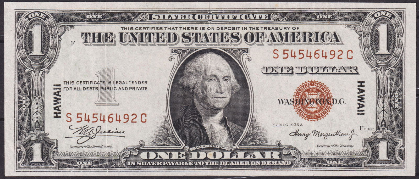 1935A USA $1 Silver Certificate – Hawaii Overprint WWII Emergency Issue (1 of 2)