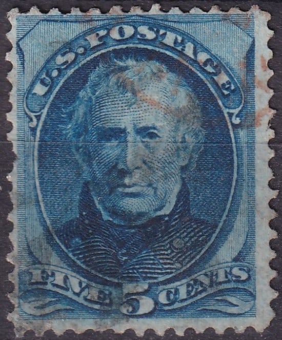 USA 1875 5¢ Zachary Taylor Blue Stamp Scott #179c – Continental Bank Note Co., J Grill (1 of 2)