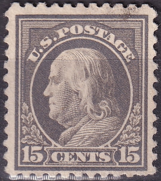 USA 1916 15¢ Franklin Gray Stamp Scott #475 – Perf 10, No Watermark MH (1 of 2)