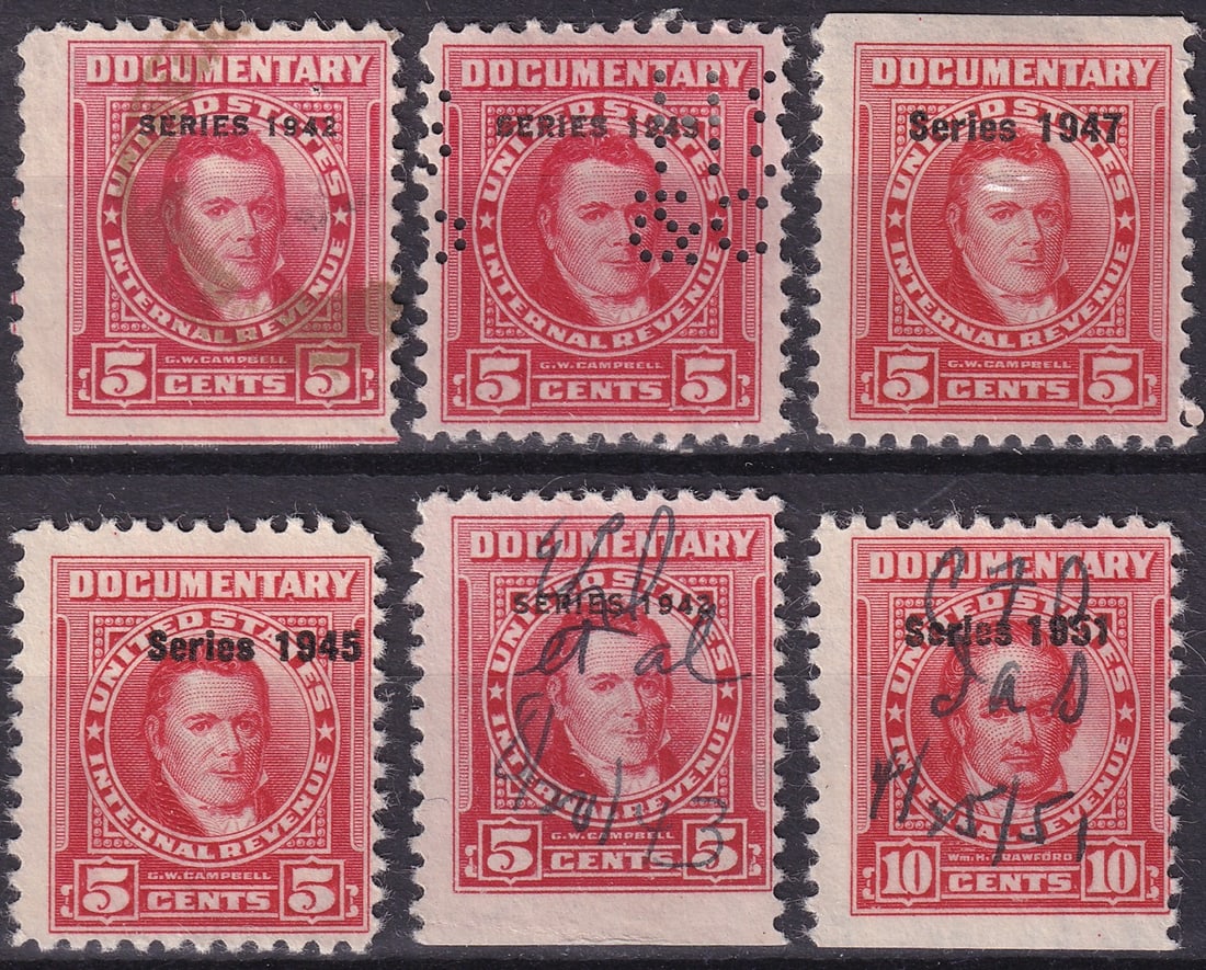 1942–1951 U.S. Documentary Revenues 5c & 10c Overprints (Scott R340-R567) (1 of 2)
