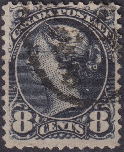 1893 Canada 8c Small Queen, Queen Victoria, used, dark blue shade Scott CA 44 (1 of 2)