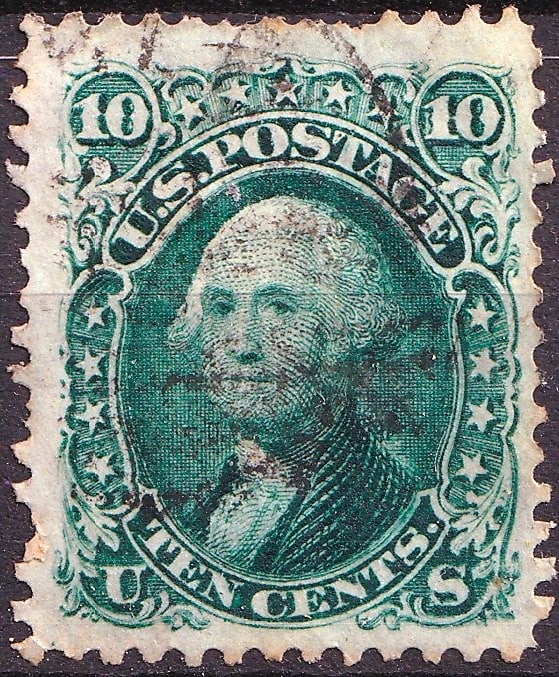 USA 1861 10¢ Green George Washington, Type II - Scott #62B Used (1 of 2)