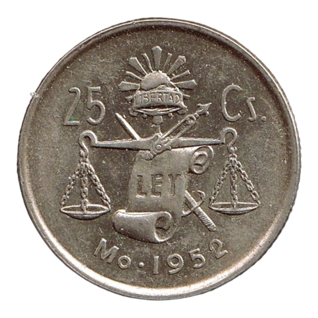 1952 Mexico 25 Centavos Silver Coin KM#443 Liberty and Law (1 of 2)