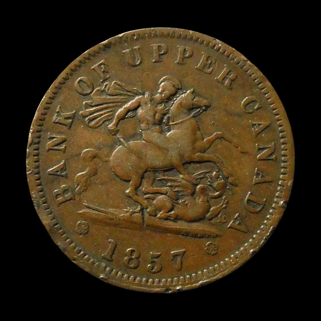 1857 Upper Canada Bank Token One Penny – St. George and Dragon (1 of 2)