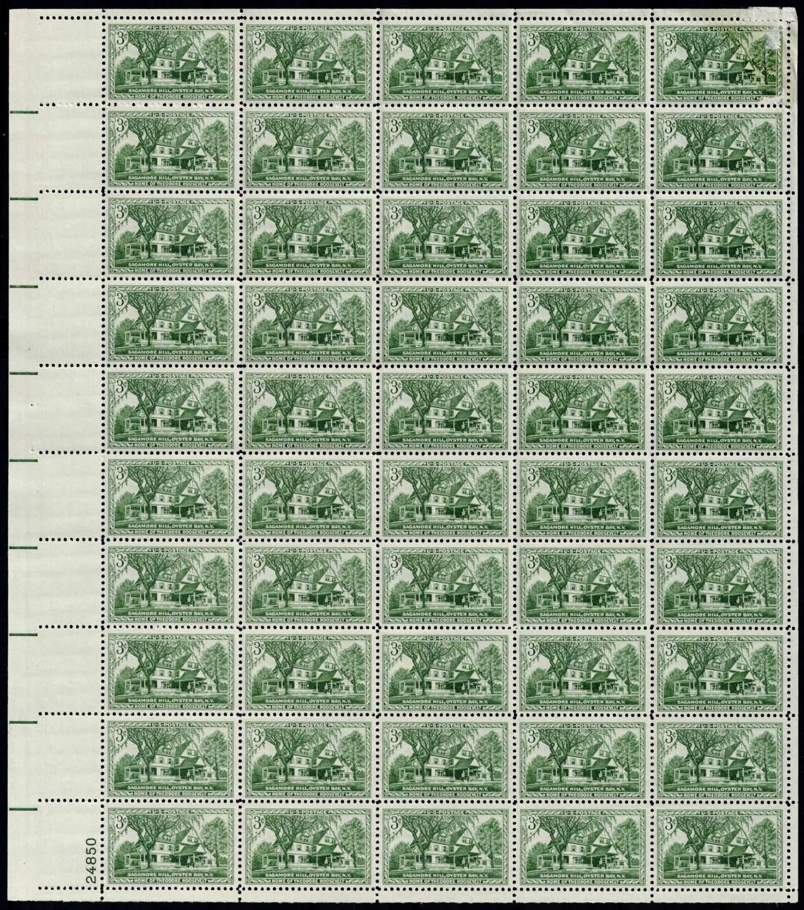 1953 Roosevelt Home Issue, Full Mint Sheet of 3 cent Green, Sc US 1023 (1 of 2)
