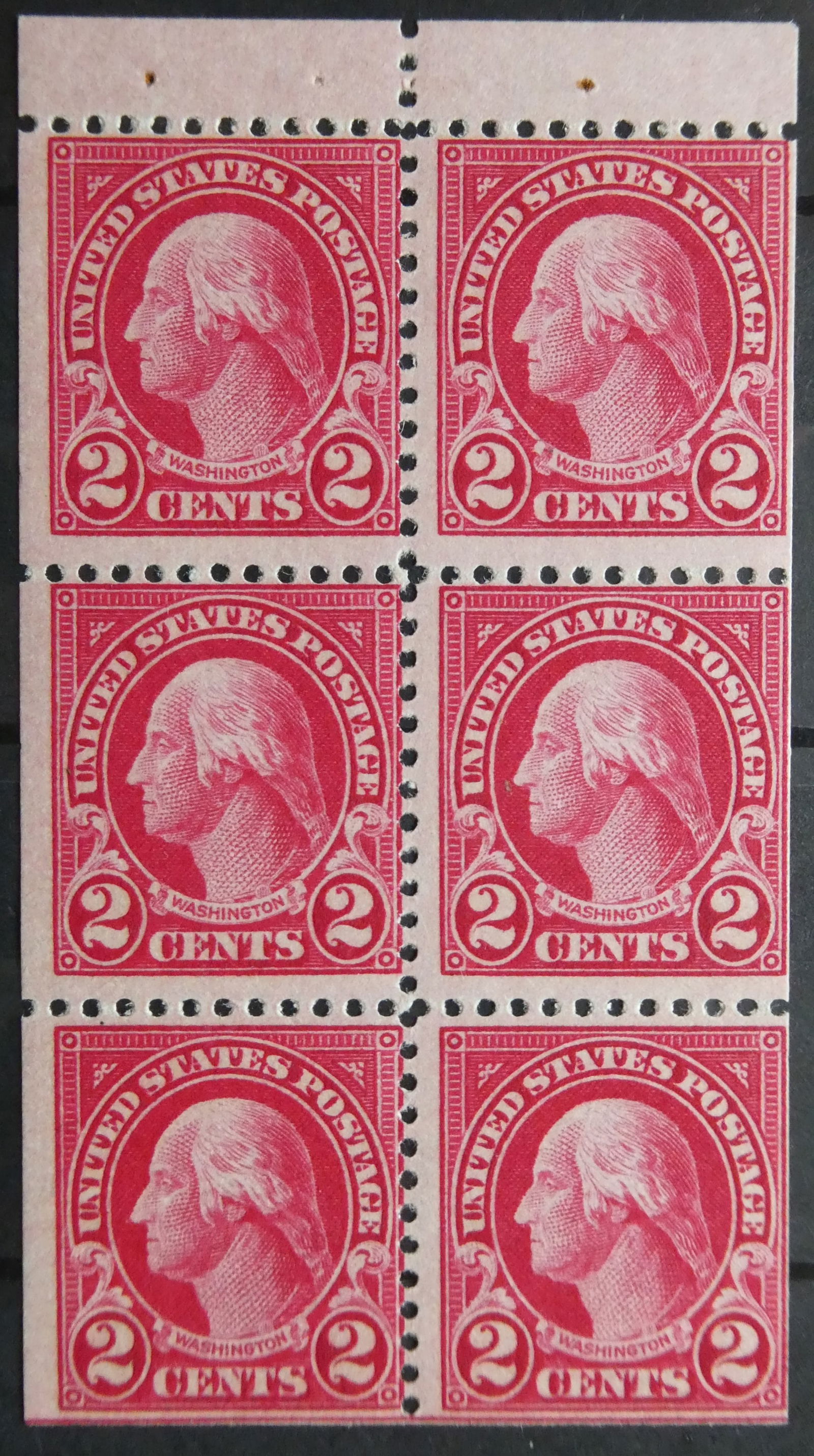 Rare 1923 US 2 Cents George Washington Stamp Block, Scott #554, Line Perforation 11 (1 of 2)