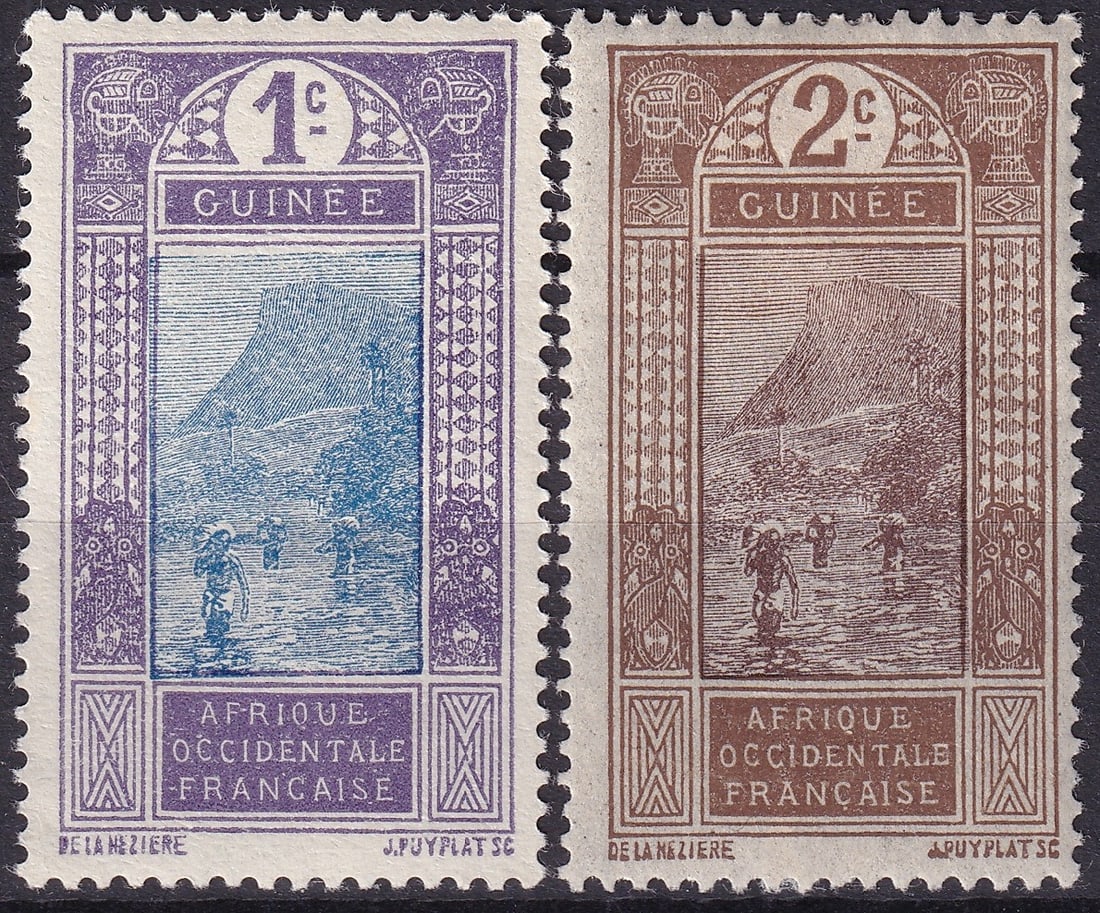 1913 French Guinea River Scene set, 1c & 2c, SG FR-GU 64–65 (1 of 2)