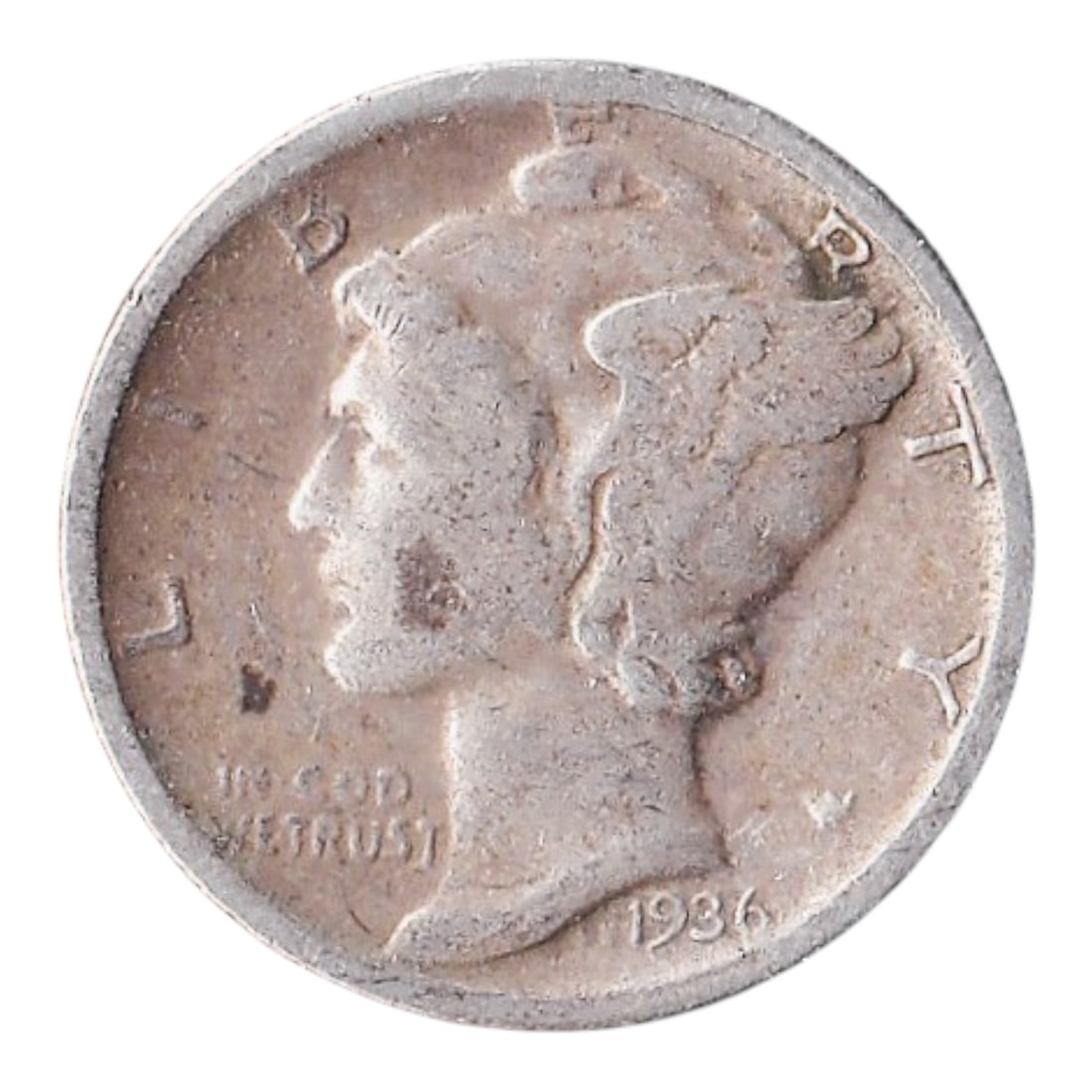 1936 D United States Mercury Dime silver coin: Struck in Denver in 1936, this classic Mercury Dime represents one of the most celebrated and artistically refined circulating silver coins of early 20th-century America. Designed by Adolph A. Weinman