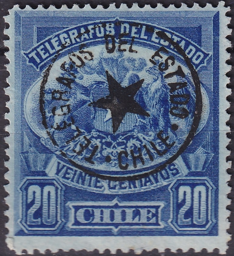 1883 Chile Telegraph Coat of Arms 20 Centavos Michel CL T3 (1 of 2)