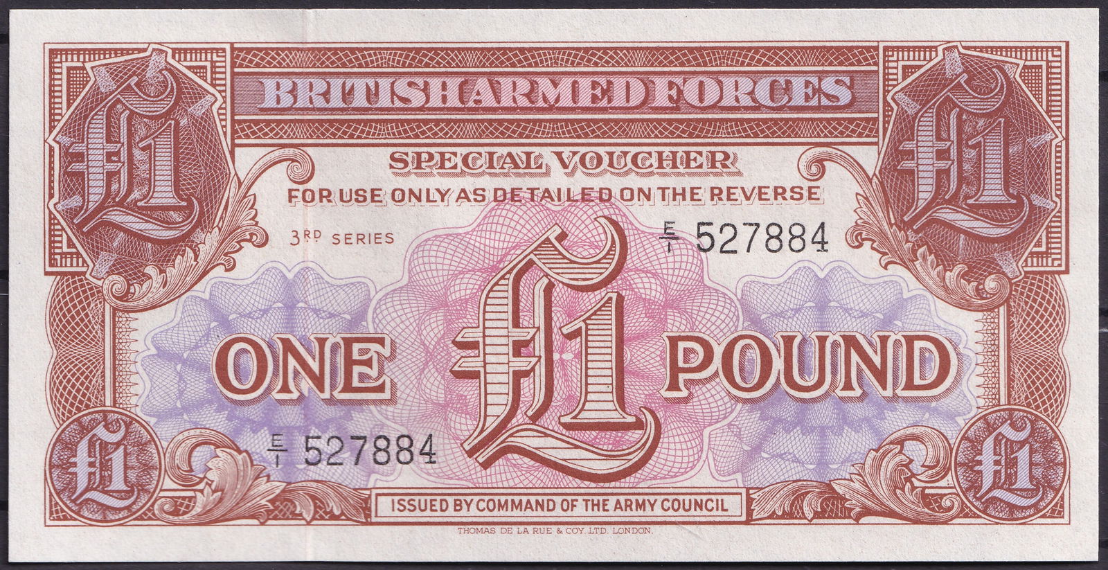 1956 British Armed Forces One Pound Special Voucher – Third Series – P.M29 (1 of 2)