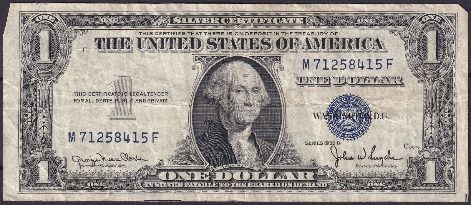 USA 1935-D Silver Certificate $1 Blue Seal, Series Washington (M71258415F) (1 of 2)