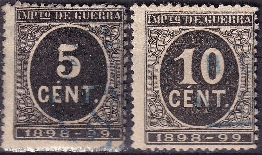 Spain 1897–99 War Tax Stamps 5c & 10c Pair, Scott MR23 & MR20 (1 of 2)