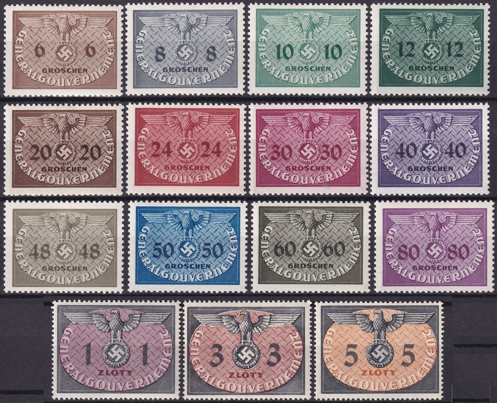 German occupation 1940 Generalgouvernement Coat of Arms Series Michel DE GO D1D24 (1 of 2)