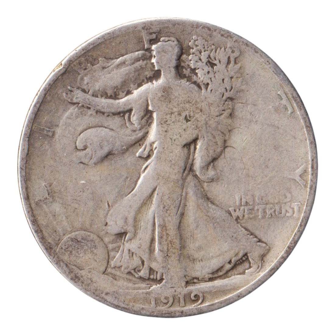 1919 Walking Liberty Half Dollar, Silver .900, Circulated Example (1 of 2)