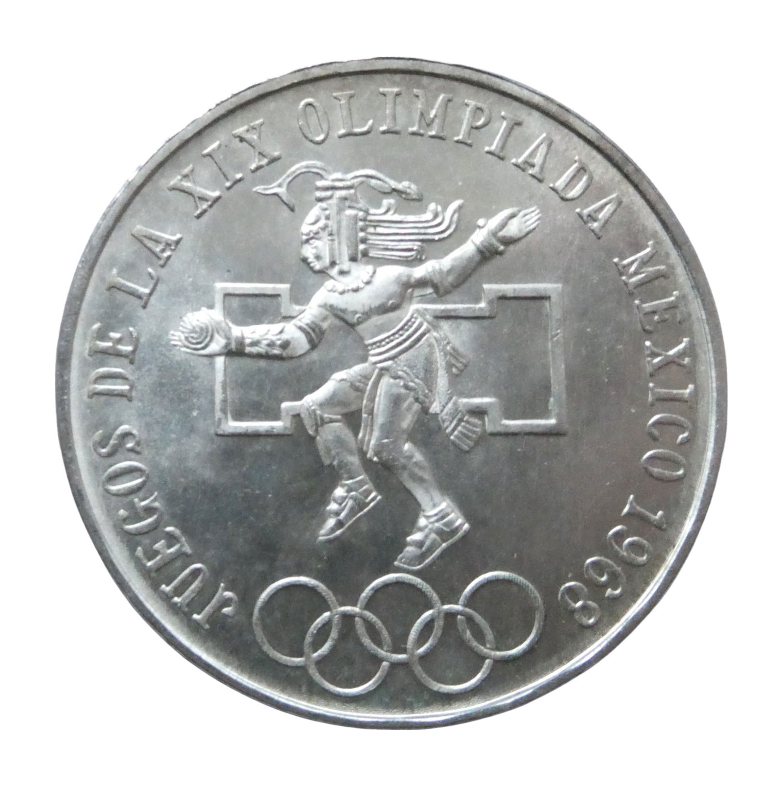 1968 Mexico 25 Pesos, Olympic Commemorative, Silver, KM# 479.1 (1 of 2)