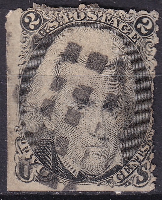 1863 Andrew Jackson 2c, Fancy Cancel, National Bank Note Co., Scott 73 (1 of 2)