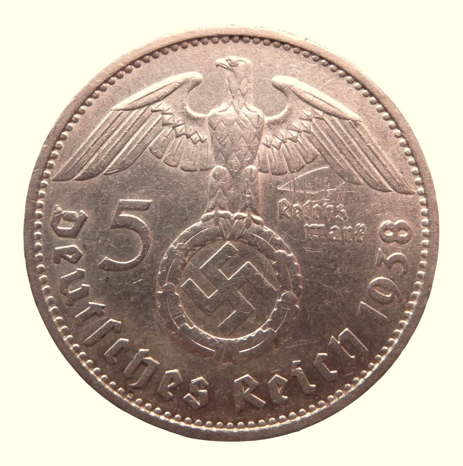 Germany 1938 5 Reichsmark Paul von Hindenburg, Silver (.900): Struck during the Third Reich period, this 5 Reichsmark coin of 1938 features the portrait of Paul von Hindenburg (1847–1934), former President of Germany, on the obverse, with his name and life yea