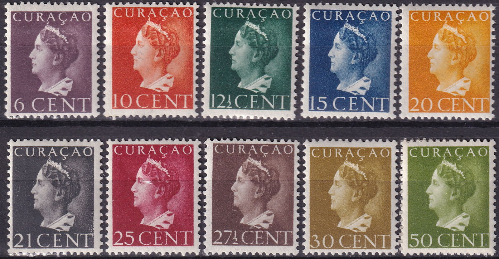 1946 Curacao Queen Wilhelmina Definitives Scott AN 174–183 MNH Set (1 of 2)