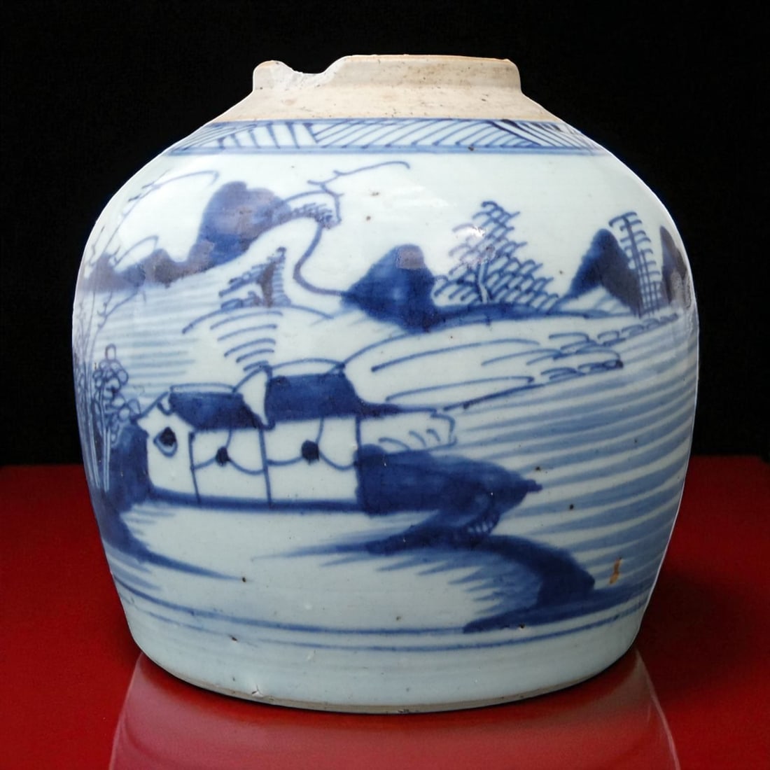 Chinese Blue and White Porcelain Jar with Landscape, 19th Century, 17 cm (1 of 14)