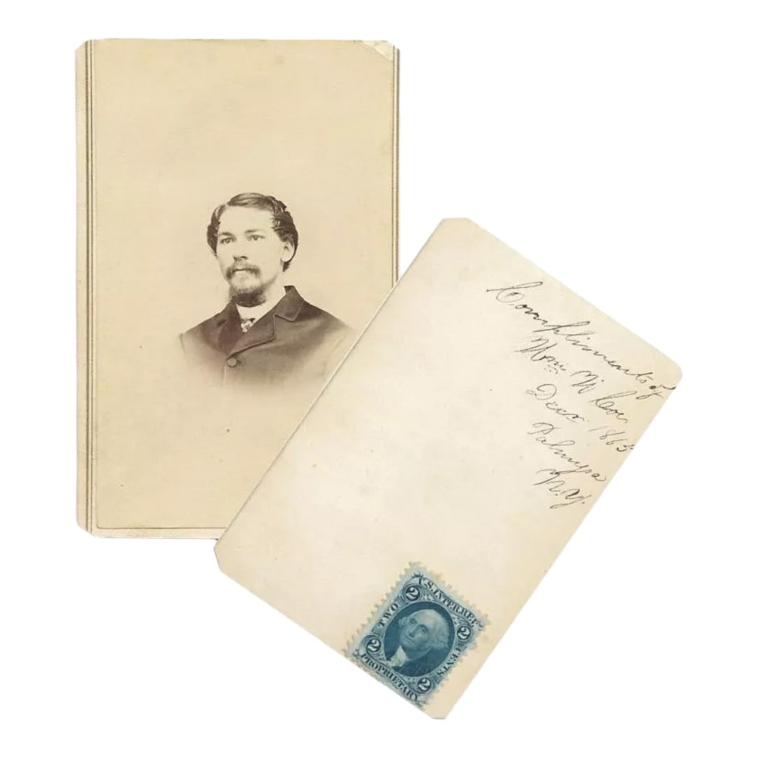 1865 American Carte de Visite with 2c Proprietary Revenue Stamp Palmyra NY US R13dd: This exceptional American carte de visite produced in December 1865 presents a finely executed studio portrait from the immediate post Civil War era showcasing the characteristic sepia tonality and so