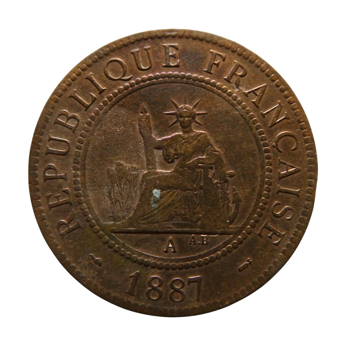 1887 French Indochina 1 Cent Bronze Coin – Colonial Era (1 of 2)
