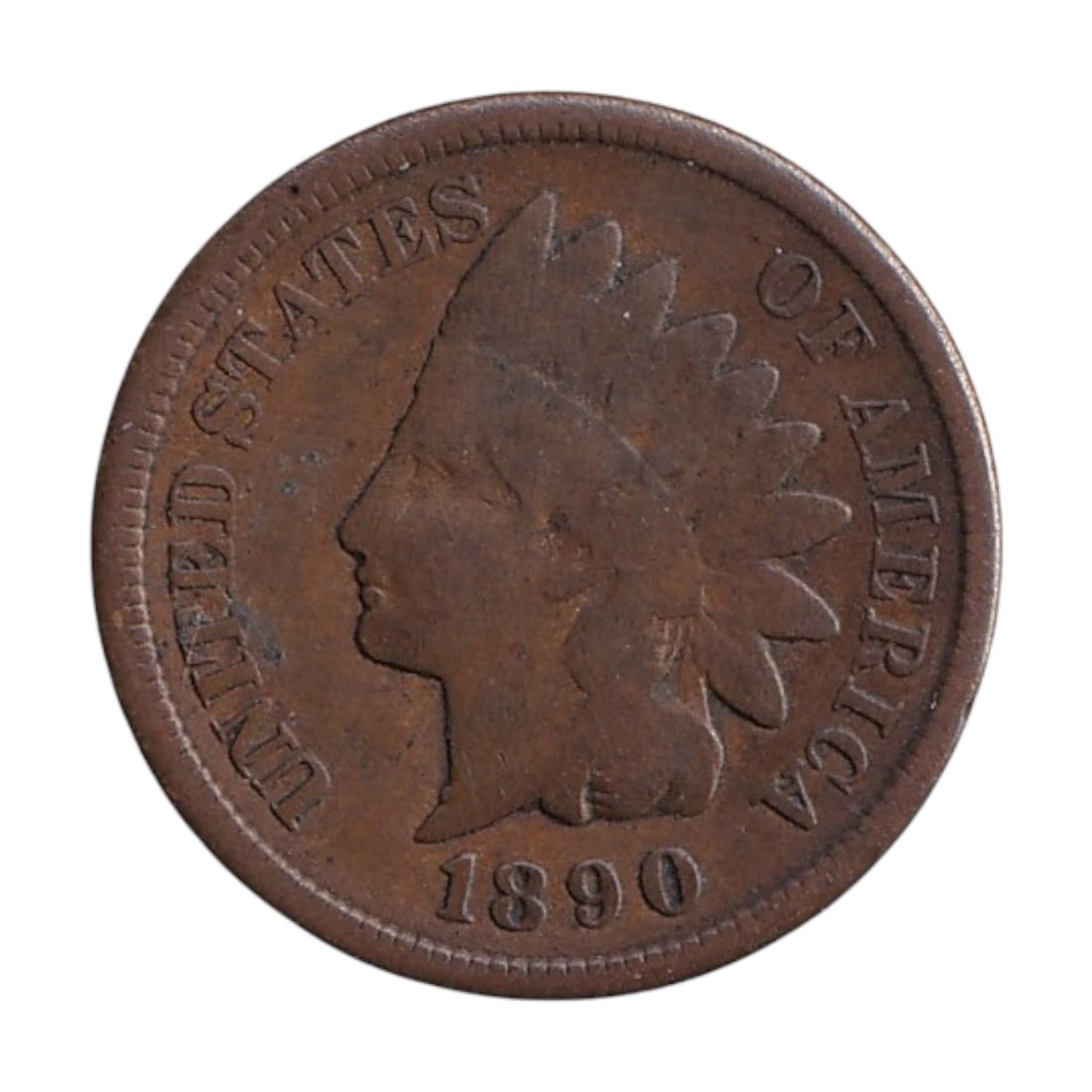1890 United States Indian Head One Cent Bronze: This 1890 United States Indian Head cent represents one of the classic bronze issues of the late nineteenth century produced during the period of rapid industrial expansion and nation building. Struck