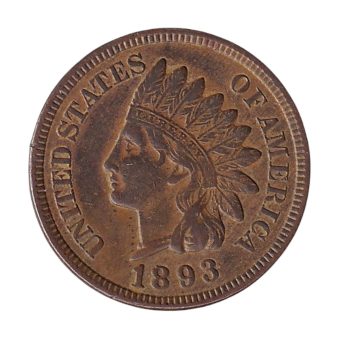 1893 United States Indian Head One Cent Bronze: This 1893 United States Indian Head cent represents the mature period of the series when the nation was experiencing industrial growth economic stress and the evolution of modern finance. Struck in br