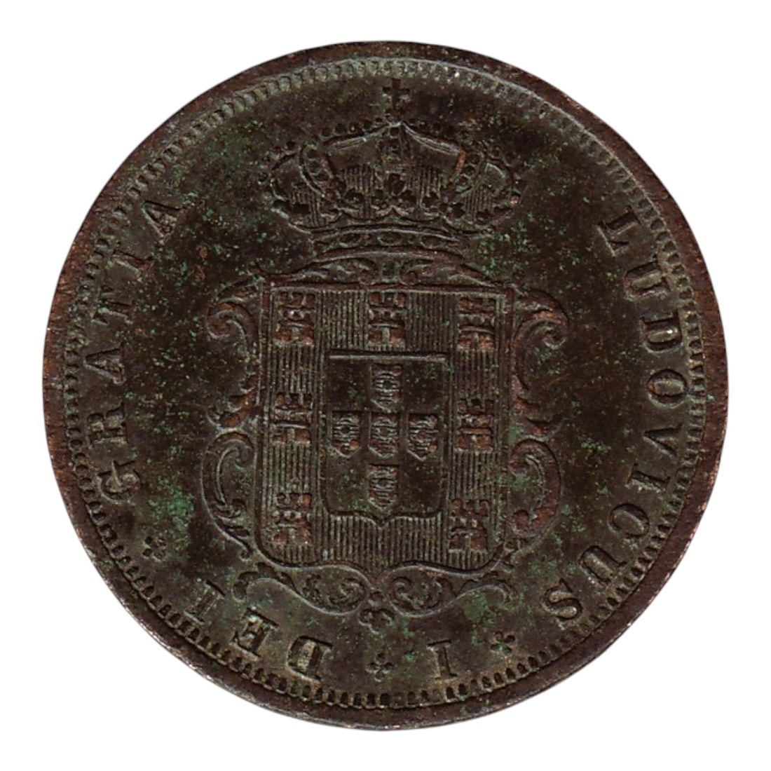 Portugal 1867 5 Reis Copper Coin, King Luis I, KM#513: Issued under the reign of King Luis I “the Popular” between 1861 and 1889, this copper 5 Reis coin dated 1867 represents the Portuguese monarchy during a time of significant modernization and