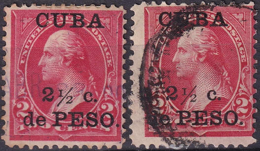 Cuba 1899 Puerto Principe 2½c on 2c Washington Pair, Scott CU 223 (1 of 2)