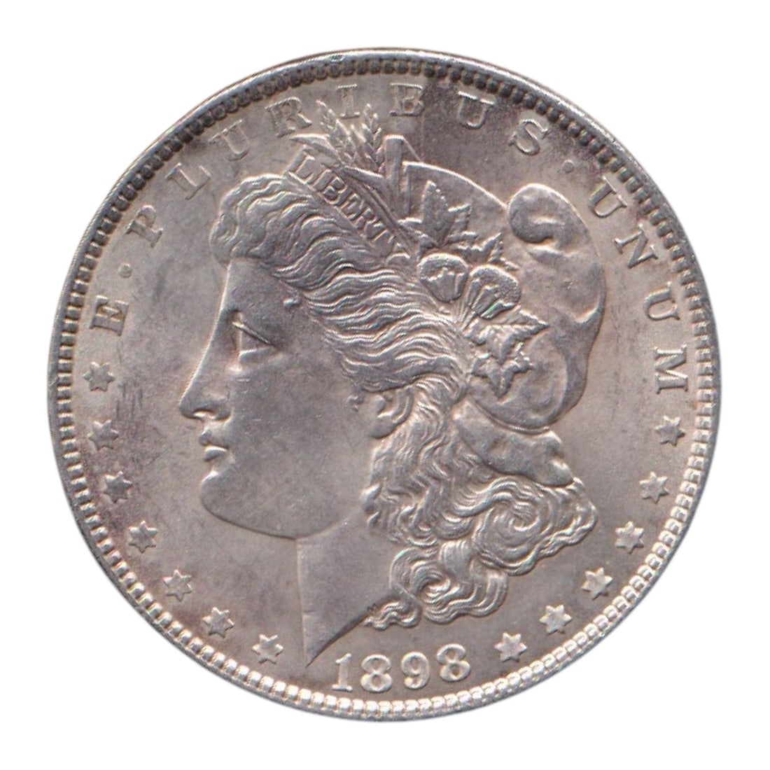 1898 Morgan Silver Dollar, United States Mint, Liberty Head Design: This 1898 Morgan Silver Dollar originates from the United States Mint and belongs to the iconic Morgan Dollar series, struck between 1878 and 1921. Designed by George T. Morgan, the obverse features t