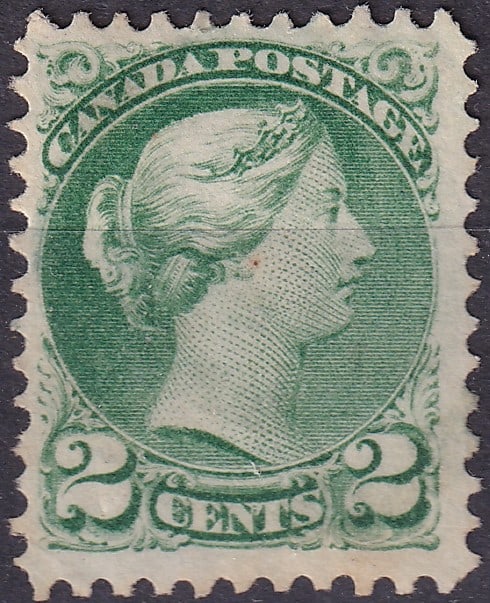 1872 Canada Queen Victoria Small Queen 2c Deep Green SG CA 77: A classic issue from the Dominion of Canada, this 2 cent deep green definitive from the celebrated Queen Victoria Small Queen series was issued in March 1872 and represents one of the most important l