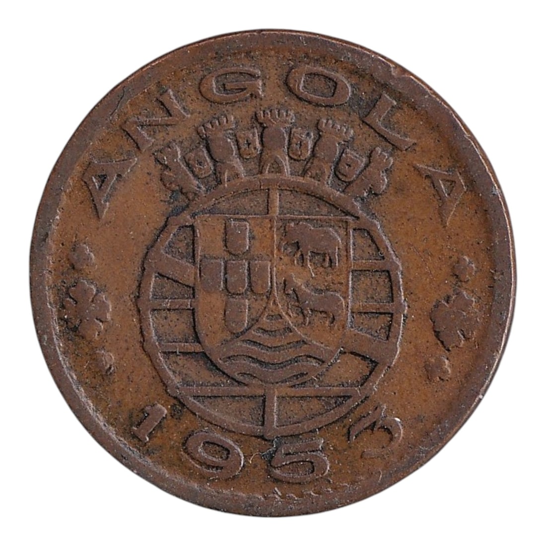 Angola 1953 Bronze 1 Escudo Coin, KM# 61, Casa da Moeda Lisbon: Struck in 1953 for the then-Portuguese colony of Angola, this bronze coin of 1 Escudo denomination represents the monetary history of Portuguese Africa during the mid-20th century. Minted by the Casa