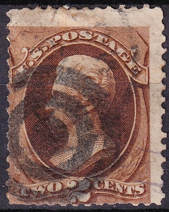 1870 USA 2c Andrew Jackson red brown, bullseye cancel, Scott 146 (1 of 2)