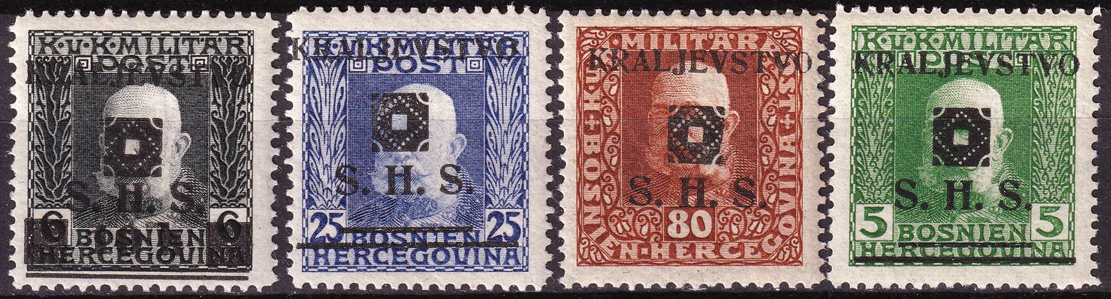 WWI 1919 Bosnia Herzegovina Yugoslavia Overprint Set Scott YU 1L26-1L36: This rare and historically important mint group originates from the first Yugoslav issues for Bosnia and Herzegovina released on 6 February 1919, shortly after the collapse of the Austro Hungarian Emp