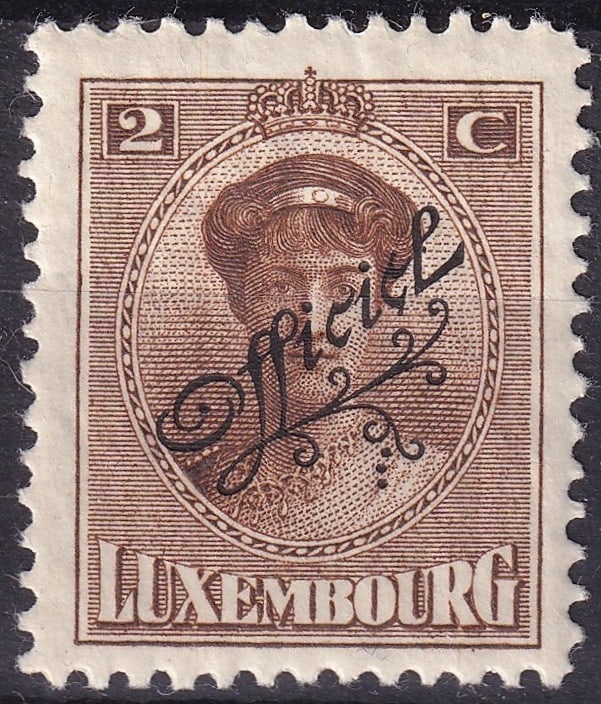 Post War 1922 Luxembourg Official Grand Duchess Charlotte Scott O114: This official service stamp was issued by Luxembourg in 1922 as part of the Official Stamps series depicting Grand Duchess Charlotte, who ruled Luxembourg from 1919 to 1964 and became a central figure
