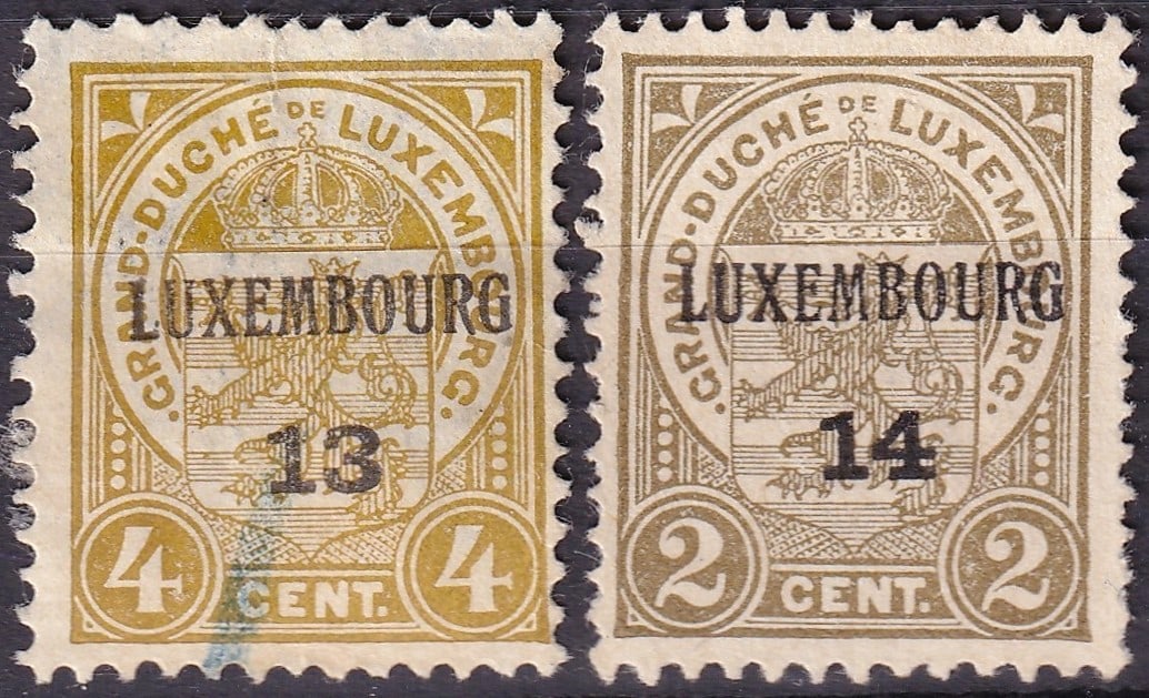 1907 Luxembourg Coat of Arms Precanceled Michel 86VII onoterat OVP 14 on 2 cent (1 of 2)
