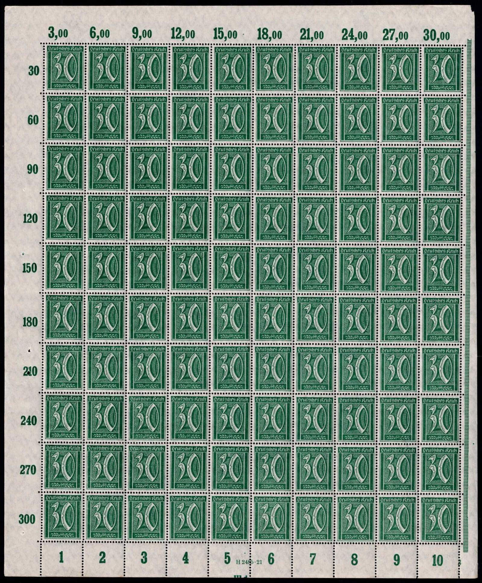 Full sheet 1922 German Reich Numeral Definitive 30 Pfennig Scott 182 (1 of 3)